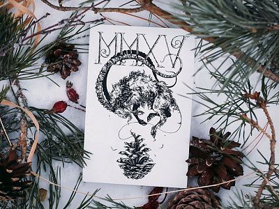 MMXV 2015 further up goat illustration ivan belikov lettering mmxv new year postcard