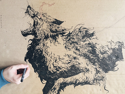Dire Fox / process drawing fox fragment fur further up graphic handdrawing illustration ivan belikov wip
