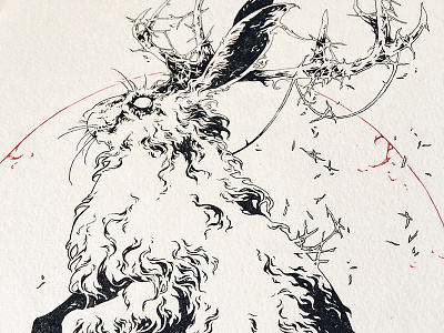 Jackalope drawing fragment further up graphic handdrawing hare illustration ink ivan belikov jackalope pen wip