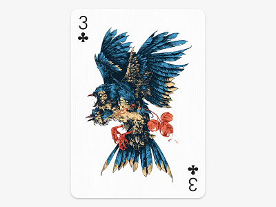 Playing Arts / 3 of Clubs bird card clubs feathers further up graphic illustration ivan belikov jay playing arts