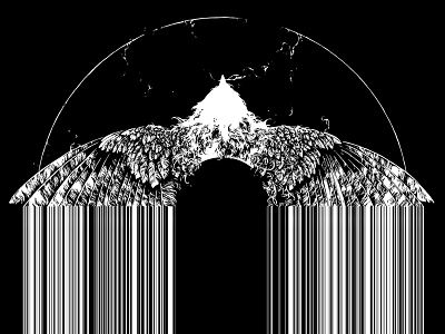 Feathered arc bird feathers further up glitch graphic illustration ivan belikov wings