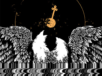 monochrome bird coat of arms eagle feathers further up glitch graphic illustration ivan belikov monochrome orb wings