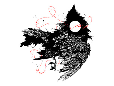 Wound bird crow feathers further up graphic illustration ivan belikov monochrome wings wound