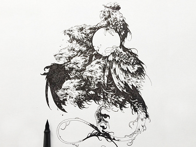 Poreskoro bestiary feathers further up graphic handdrawing illustration ink ivan belikov poreskoro