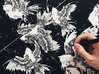 A Bird's Tale bird canvas feathers further up graphic handdrawing illustration ink ivan belikov wings