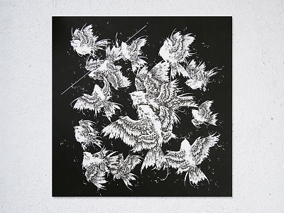 Flock acrylic birds canvas flock further up graphic illustration ink ivan belikov