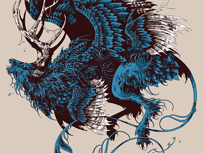Peryton art beast creature digital art digital ink drawing feathers further up graphic illustration ivan belikov peryton procreate stag