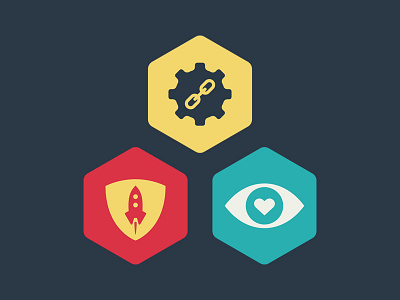 Values chain cog eye heart icon icons illustrations rocket shield values