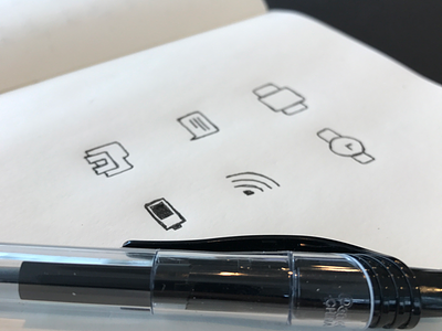 Sketching icons battery carousel chat clock drawing folder icons outlined paper pen sketching wifi