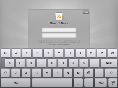 Welcome Screen application icon ipad keyboard login river of news ron