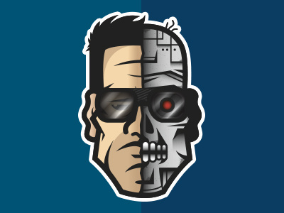 Ahnold. arnold schwarzenegger corey reifinger face head icon illustration laser metal robot terminator vector