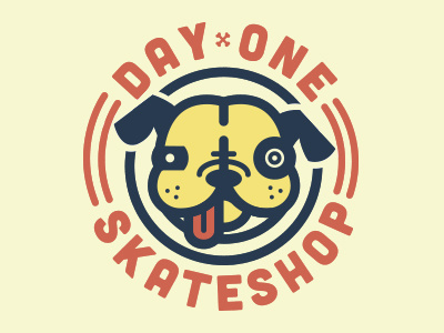 D 1/2. corey reifinger dog emblem face head illustration logo pug skateboarding skateshop vector