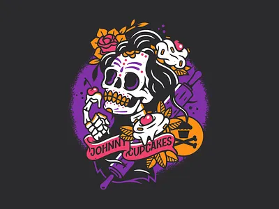 Day of the Dead. badge bones branding corey reifinger day of the dead dia de muertos flowers graphic design illustration johnny cupcakes logo skeleton skull type typography vector