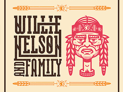 Willie Poster. caricature corey reifinger country music face gig poster illustration music poster type vector willie nelson