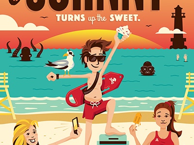 Sweet Heat. baywatch corey reifinger illustration johnny cupcakes lifeguard ocean poster design summer type