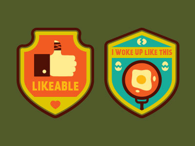 Badges, Three. boy scouts breakfast corey reifinger eggs facebook forest illustration logo outdoors patch social media thumbs up