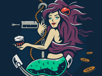Mermaid. anchor cupcakes illustration marthas vineyard mermaid ocean sea summer swim
