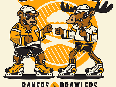 Brawlers. bear corey reifinger fight hockey ice skates illustration johnny cupcakes moose typography