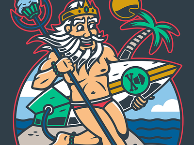 Surf God. beach corey reifinger greek god illustration johnny cupcakes ocean poseidon surfing