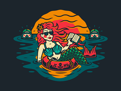 Summer Love. beach corey reifinger illustration johnny cupcakes mermaid ocean summer sunset waves