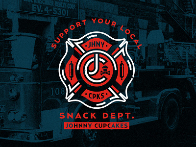 Firefight. badge corey reifinger crest firefighter fireman firetruck johnny cupcakes logo