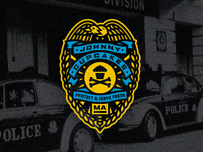 Blue. badge cops corey reifinger crest johnny cupcakes logo officer police