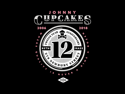 Coin. 12 years anniversary badge boston coin corey reifinger illustration johnny cupcakes logo type