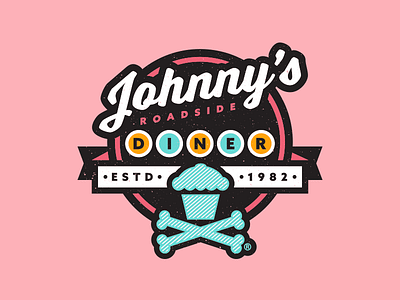 Diner. badge corey reifinger crest johnny cupcakes logo roadside diner sign type