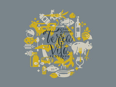 Terra Vita. chef cooks corey reifinger cow farm farm logo fish food and beverage food festival icons illustration pig vegetables wine