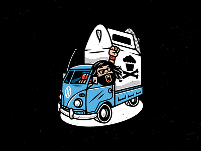 Party On. corey reifinger dcon designercon illustration johnny cupcakes road trip. van vw vw bus