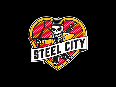 Arrow. arrow badge branding corey reifinger cupid graphic design heart illustration logo love skull skull logo steel city vector