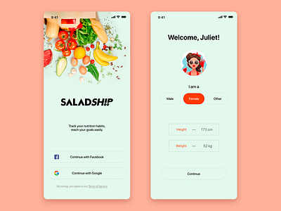 "SALADSHIP" Nutrition Habit Tracker App adobe xd ecommerce app ecommerce design fitness fitness app interface design mobile app mobile app design nutrition nutrition tracker app ui user experience design user interface design ux