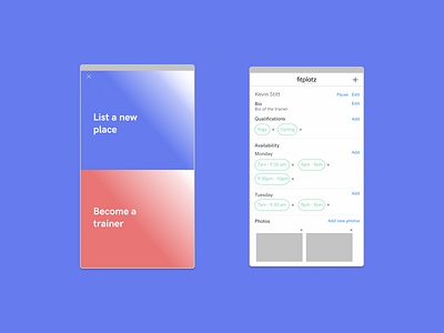 UX to sign up as a trainer and list place in a fitness app app design fitness app iphone marketplace app minimal ui ux