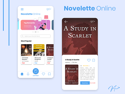 Novelette Online UI Design book design flat illustration mobile ui mobiledesign ui uidesign uiux ux