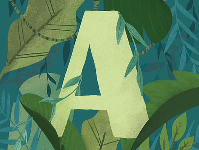 Letter A green illustrated letter jungle letter letters selva