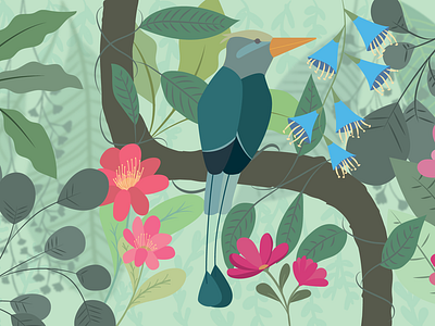 Bird bird flowers forest green illustration leaves