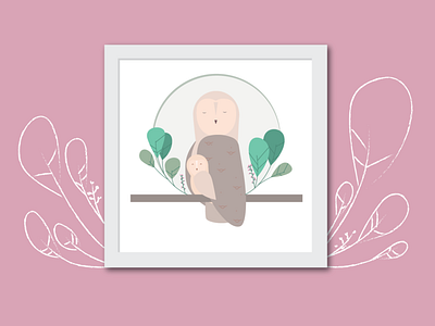 Mama owl and little one animals forest illustration owl owls vector