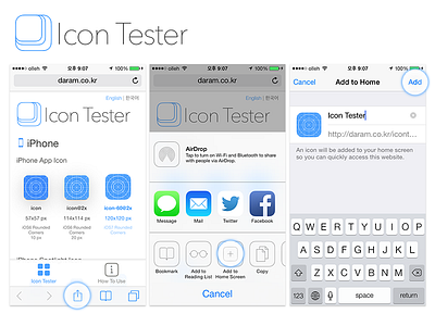 Icon Tester 2 - Share, Add to Home Screen icon ios test tool