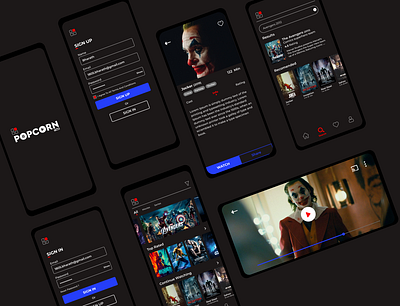 Popcorn Time Ui andriod application android app app dark mode app design apps colors dark mode design figmadesign ios app ios app design ios application photoshop design popcorn time popcorn time app ui