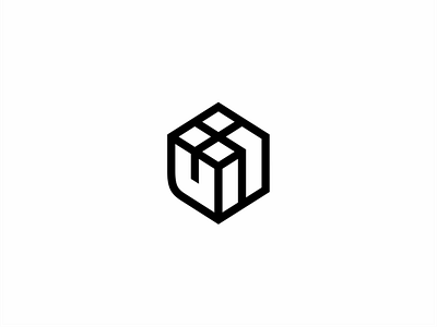 U + I + Cube 3d box branding brandits cube letters line logo minimal monogram