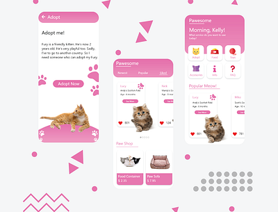 Pawesome - Cat Adoption & Store App (Repost) android animal appdesign application application ui cat design ios meow mobile mobile app online store technology ui uidesign user interface