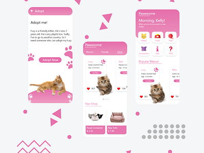 Pawesome - Cat Adoption & Store App (Repost) android animal appdesign application application ui cat design ios meow mobile mobile app online store technology ui uidesign user interface