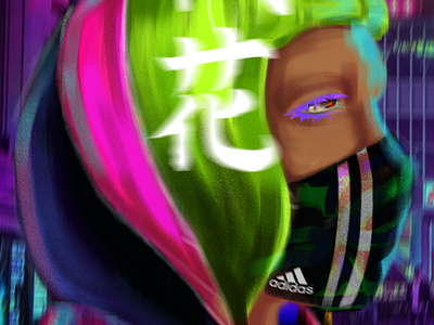 Tokyo Girl art background beauty character colors design digital 2d digital painting girl gradient green illustration illustrator japanese neon painting pink hair tokyo wacom