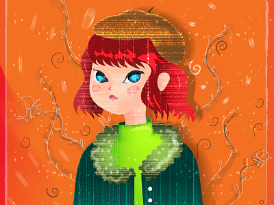 Redhead anime art background beauty character colors digital 2d digital painting drawing girl gradient grain illustration illustrator painting plants vector wacom warm winter