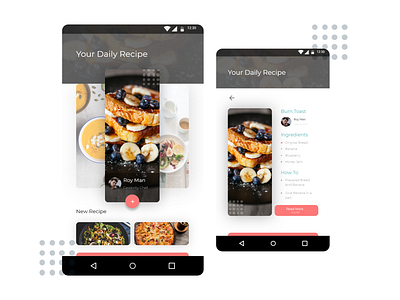 Food Recipe App Design android android app brand card card design cardboard design designer food food and drink food app mobile mobile app mobile app design mobile ui ui uidesign uiux unsplash user interface