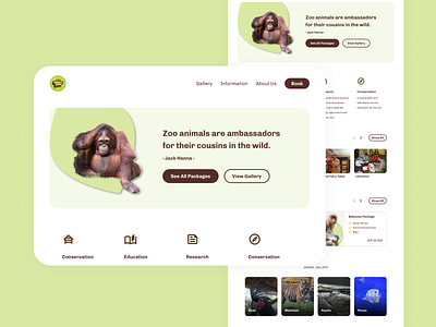 Zoo Web Profile animals branding design fauna gallery green landing page package profile ui uidesign ux uxdesign web web profile website zoo