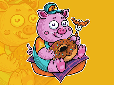 Piggy donut animal branding chill design donut food icon illustration logo piggy saussage vector