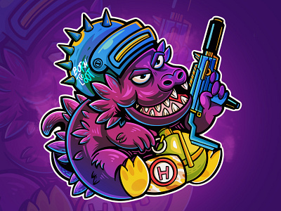 Gozilla born to loot Illustration animal branding chill design food gozilla grenade helm icon illustration logo pubgm vector