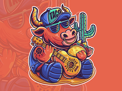 TACO BULL animal bufallo bull food icon illustration logo mascot mexico spain taco
