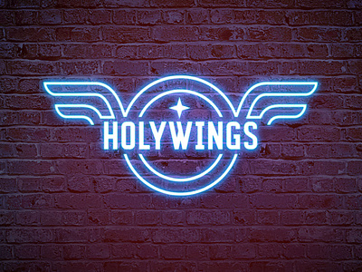 Holiwings2019 3d logo background bar cafe design logo minimal neon typography vector